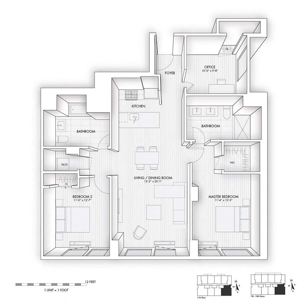 Floor plan for 3 beds, 2 baths, 1220 sqft